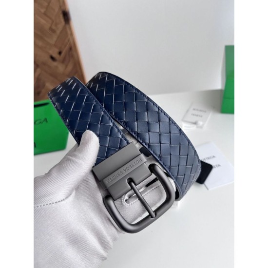 Best Replica Bottega Veneta Mens Reversible Intreccio Belt Blue Knockoff