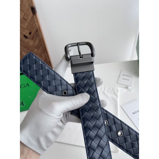 Best Replica Bottega Veneta Mens Reversible Intreccio Belt Blue Knockoff