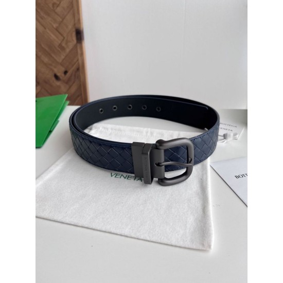 Best Replica Bottega Veneta Mens Reversible Intreccio Belt Blue Knockoff