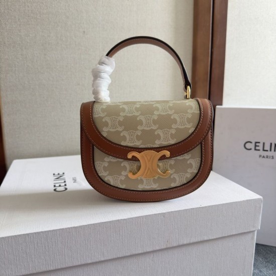 Best Replica Celine Mini Besace Clea Triomphe Canvas Bag Beige Calfskin Knockoff
