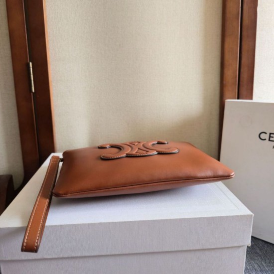 Best Replica Celine Small Clutch with Shoulder Strap Smooth Calfskin Brown Knockoff