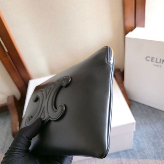 Best Replica Celine Small Clutch with Shoulder Strap Smooth Calfskin Black Knockoff
