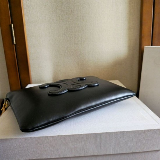 Best Replica Celine Small Clutch with Shoulder Strap Smooth Calfskin Black Knockoff