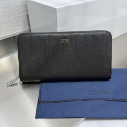 Best Replica Dior Saddle Oblique Jacquard Long Zip Wallet Black Grained Calfskin Knockoff