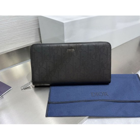 Best Replica Dior Saddle Oblique Jacquard Long Zip Wallet Black Grained Calfskin Knockoff