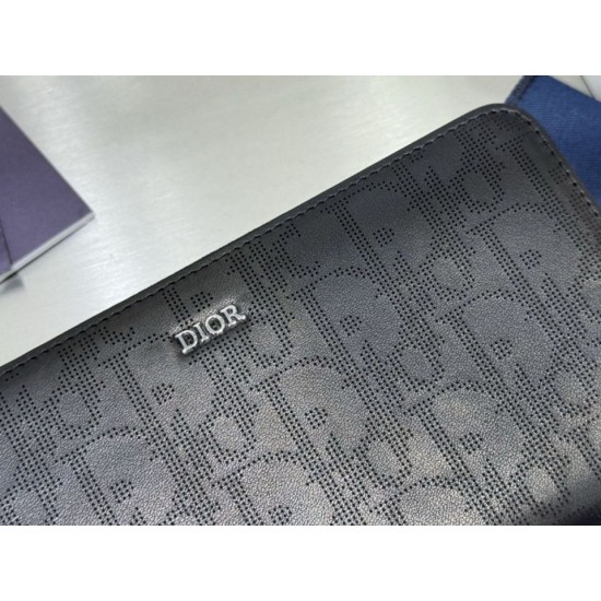 Best Replica Dior Saddle Oblique Jacquard Long Zip Wallet Black Grained Calfskin Knockoff