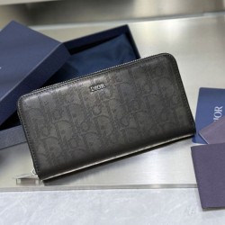 Best Replica Dior Saddle Oblique Jacquard Long Zip Wallet Black Grained Calfskin Knockoff