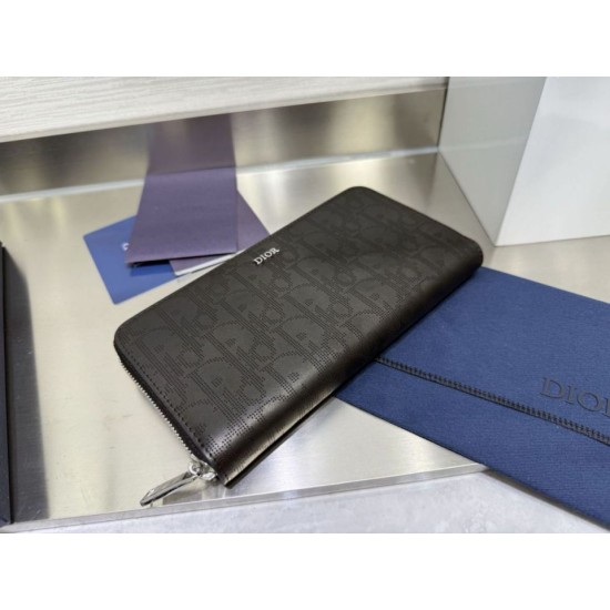 Best Replica Dior Saddle Oblique Jacquard Long Zip Wallet Black Grained Calfskin Knockoff