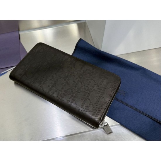 Best Replica Dior Saddle Oblique Jacquard Long Zip Wallet Black Grained Calfskin Knockoff