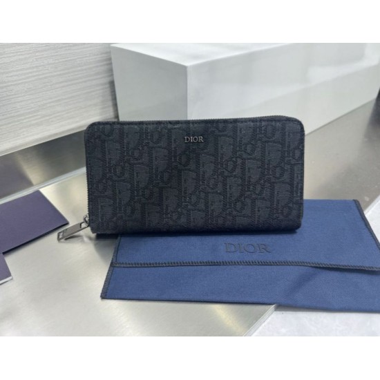 Best Replica Dior Saddle Oblique Jacquard Long Zip Wallet Gray Knockoff