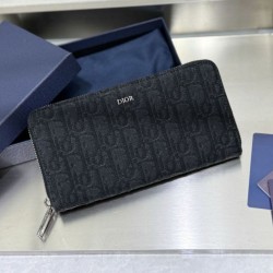 Best Replica Dior Saddle Oblique Jacquard Long Zip Wallet Gray Knockoff