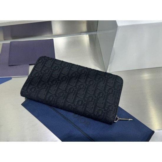 Best Replica Dior Saddle Oblique Jacquard Long Zip Wallet Gray Knockoff