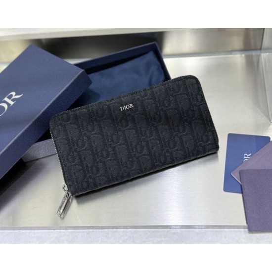 Best Replica Dior Saddle Oblique Jacquard Long Zip Wallet Gray Knockoff