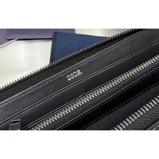 Best Replica Dior Saddle Oblique Jacquard Long Zip Wallet Gray Knockoff
