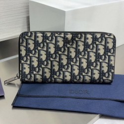 Best Replica Dior Saddle Oblique Jacquard Long Zip Wallet Black Knockoff