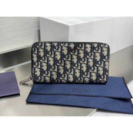 Best Replica Dior Saddle Oblique Jacquard Long Zip Wallet Black Knockoff
