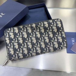 Best Replica Dior Saddle Oblique Jacquard Long Zip Wallet Black Knockoff