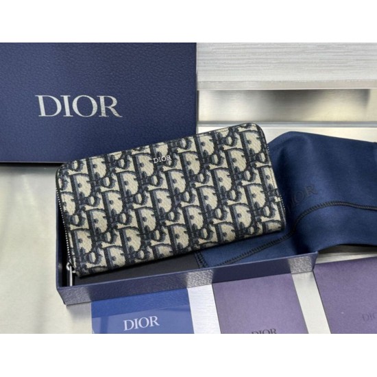 Best Replica Dior Saddle Oblique Jacquard Long Zip Wallet Black Knockoff