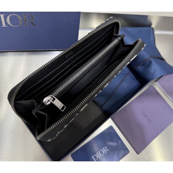 Best Replica Dior Saddle Oblique Jacquard Long Zip Wallet Black Knockoff