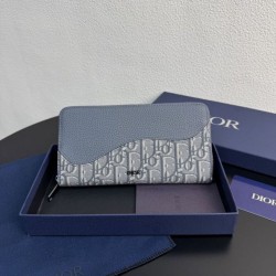 Best Replica Dior Saddle Oblique Jacquard Long Zip Wallet Beige/Black Knockoff