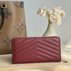 Best Replica YSL Saint Laurent Monogram Continental Zip Around Wallet Maroon Knockoff