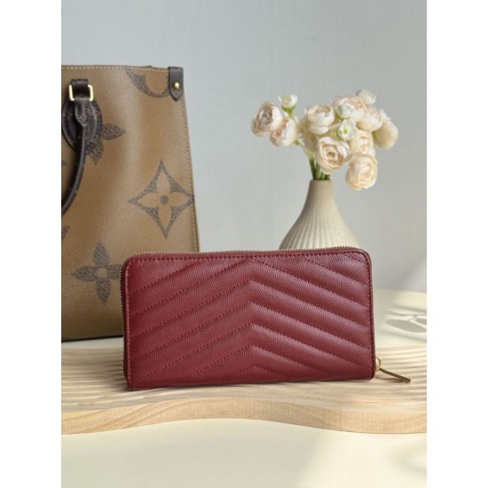 Best Replica YSL Saint Laurent Monogram Continental Zip Around Wallet Maroon Knockoff