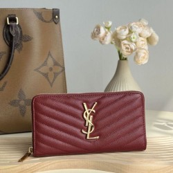 Best Replica YSL Saint Laurent Monogram Continental Zip Around Wallet Maroon Knockoff