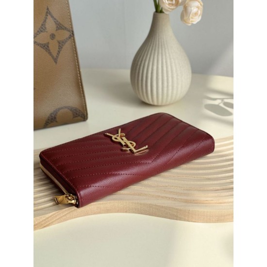 Best Replica YSL Saint Laurent Monogram Continental Zip Around Wallet Maroon Knockoff