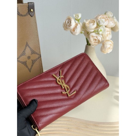 Best Replica YSL Saint Laurent Monogram Continental Zip Around Wallet Maroon Knockoff