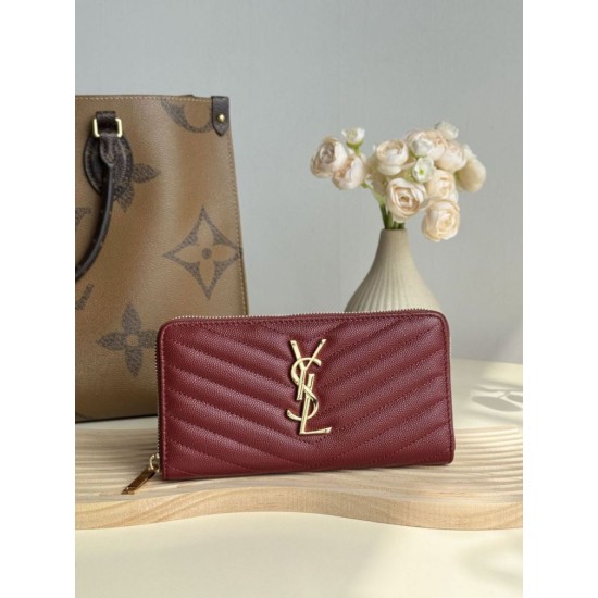 Best Replica YSL Saint Laurent Monogram Continental Zip Around Wallet Maroon Knockoff