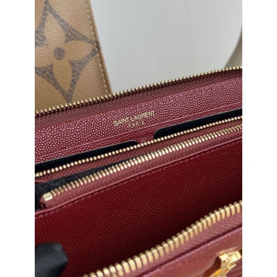 Best Replica YSL Saint Laurent Monogram Continental Zip Around Wallet Maroon Knockoff