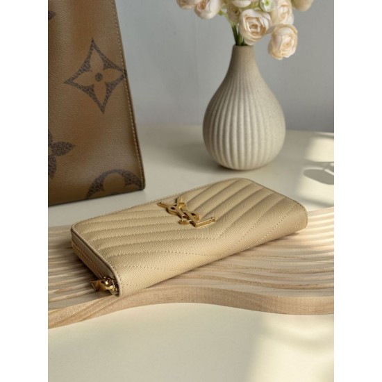 Best Replica YSL Saint Laurent Monogram Continental Zip Around Wallet Apricot Knockoff