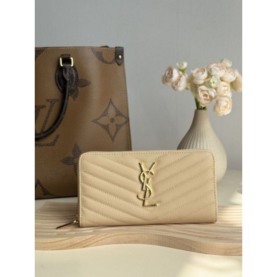 Best Replica YSL Saint Laurent Monogram Continental Zip Around Wallet Apricot Knockoff