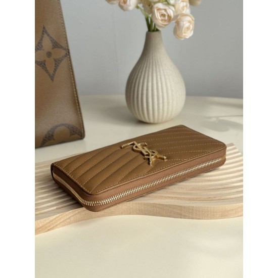 Best Replica YSL Saint Laurent Monogram Continental Zip Around Wallet Caramel Knockoff