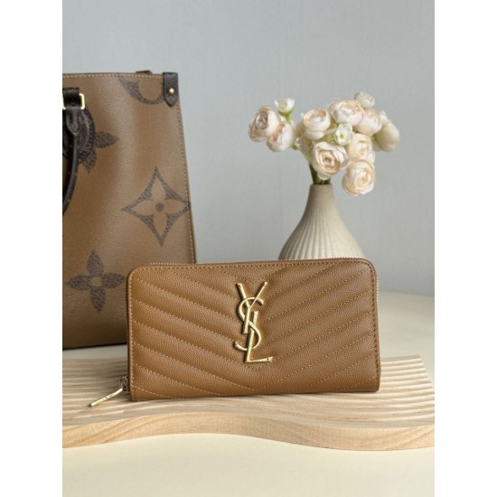 Best Replica YSL Saint Laurent Monogram Continental Zip Around Wallet Caramel Knockoff