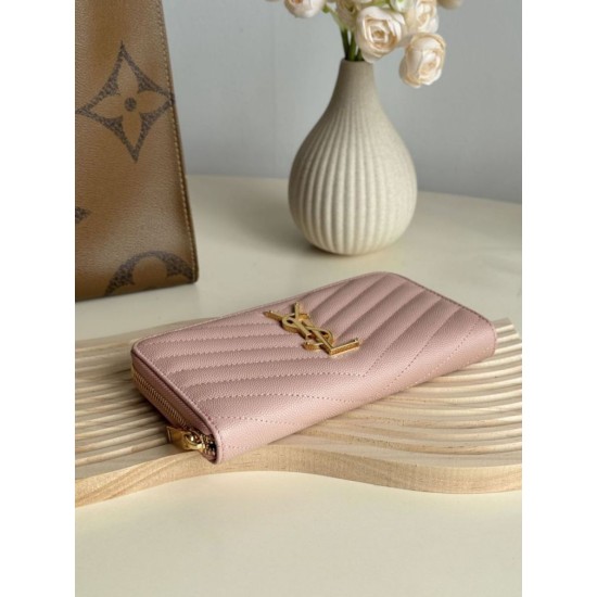 Best Replica YSL Saint Laurent Monogram Continental Zip Around Wallet Pink Knockoff