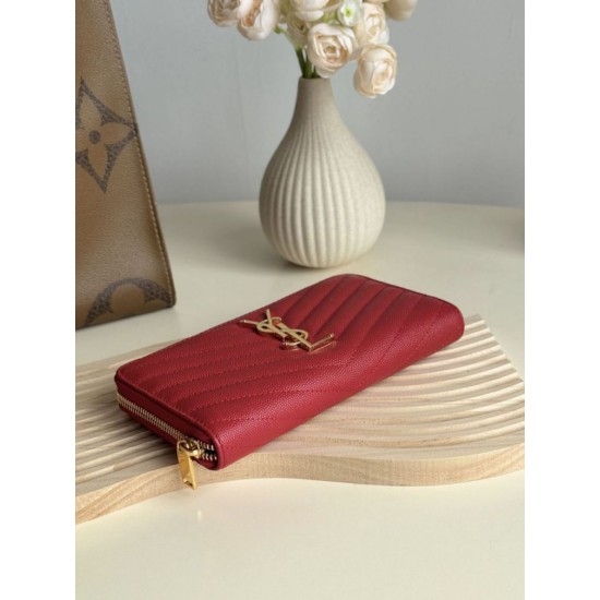 Best Replica YSL Saint Laurent Monogram Continental Zip Around Wallet Red Knockoff