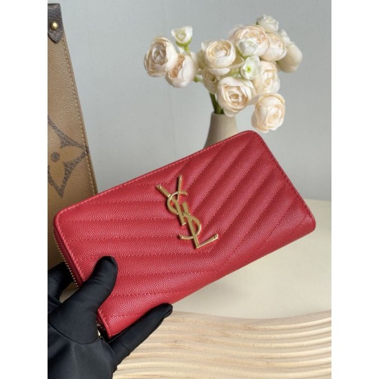 Best Replica YSL Saint Laurent Monogram Continental Zip Around Wallet Red Knockoff