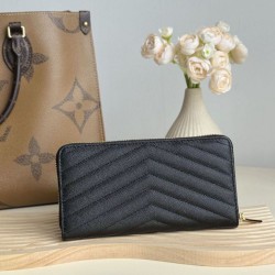 Best Replica YSL Saint Laurent Monogram Continental Zip Around Wallet Black and Gold Knockoff