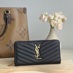 Best Replica YSL Saint Laurent Monogram Continental Zip Around Wallet Black and Gold Knockoff