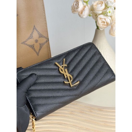 Best Replica YSL Saint Laurent Monogram Continental Zip Around Wallet Black and Gold Knockoff