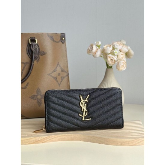 Best Replica YSL Saint Laurent Monogram Continental Zip Around Wallet Black and Gold Knockoff