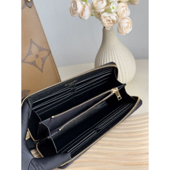 Best Replica YSL Saint Laurent Monogram Continental Zip Around Wallet Black and Gold Knockoff
