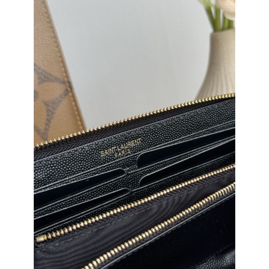 Best Replica YSL Saint Laurent Monogram Continental Zip Around Wallet Black and Gold Knockoff