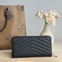 Best Replica YSL Saint Laurent Monogram Continental Zip Around Wallet Black and Silver Knockoff