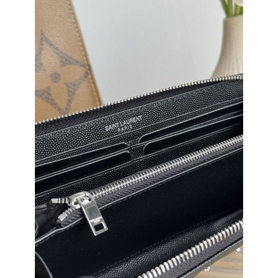 Best Replica YSL Saint Laurent Monogram Continental Zip Around Wallet Black and Silver Knockoff