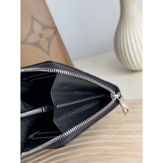 Best Replica YSL Saint Laurent Monogram Continental Zip Around Wallet Black and Silver Knockoff