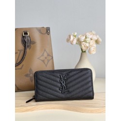 Best Replica YSL Saint Laurent Monogram Continental Zip Around Wallet Black Knockoff