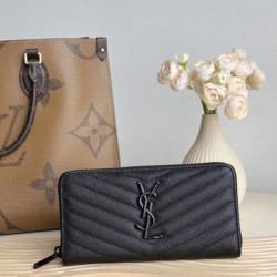 Best Replica YSL Saint Laurent Monogram Continental Zip Around Wallet Black Knockoff
