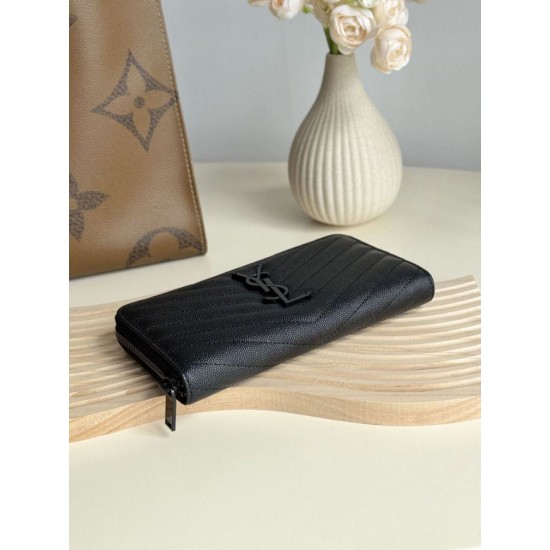 Best Replica YSL Saint Laurent Monogram Continental Zip Around Wallet Black Knockoff